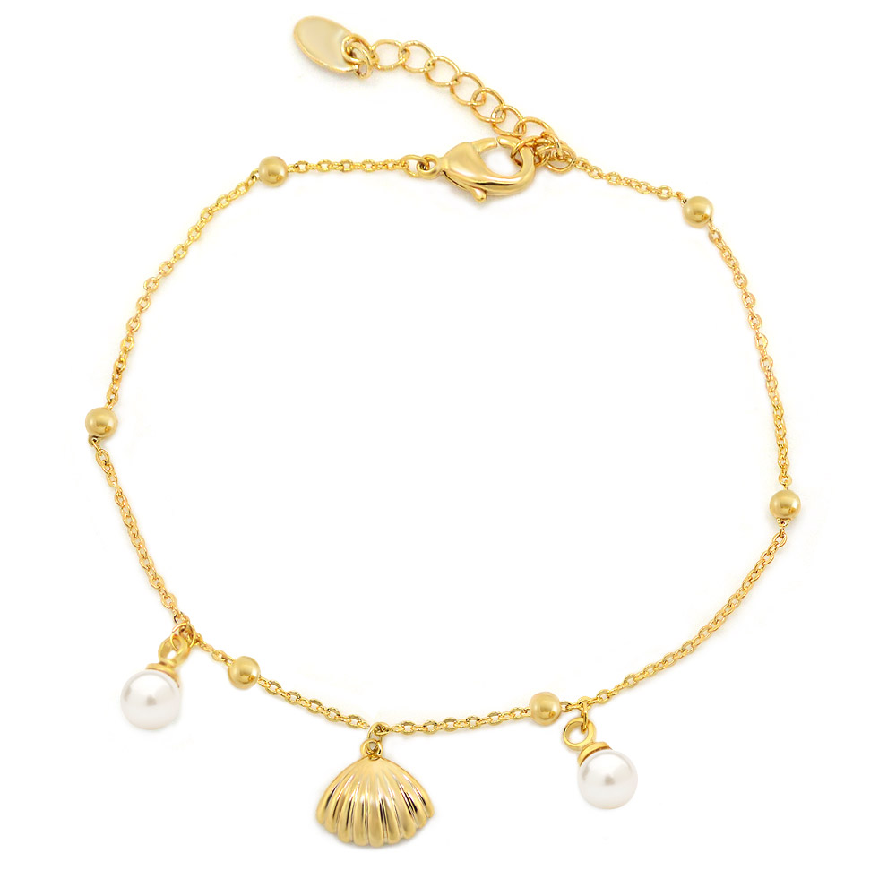 Beach Scallop Shell White Pearl Bracelet